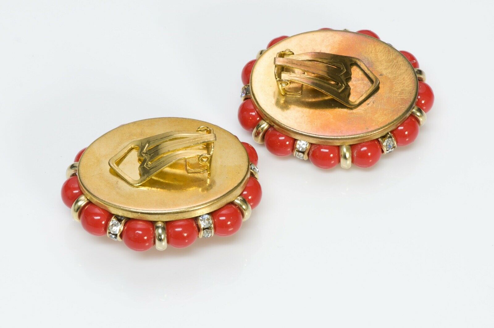 Vintage 1950’s French Red Glass Beads Crystal Oval Earrings