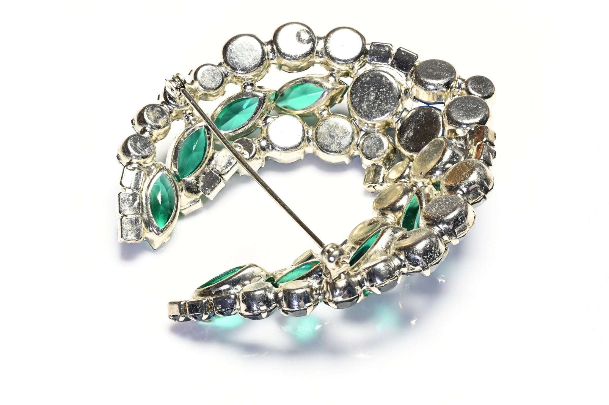 Vintage 1950's Green Blue Crystal Horseshoe Brooch