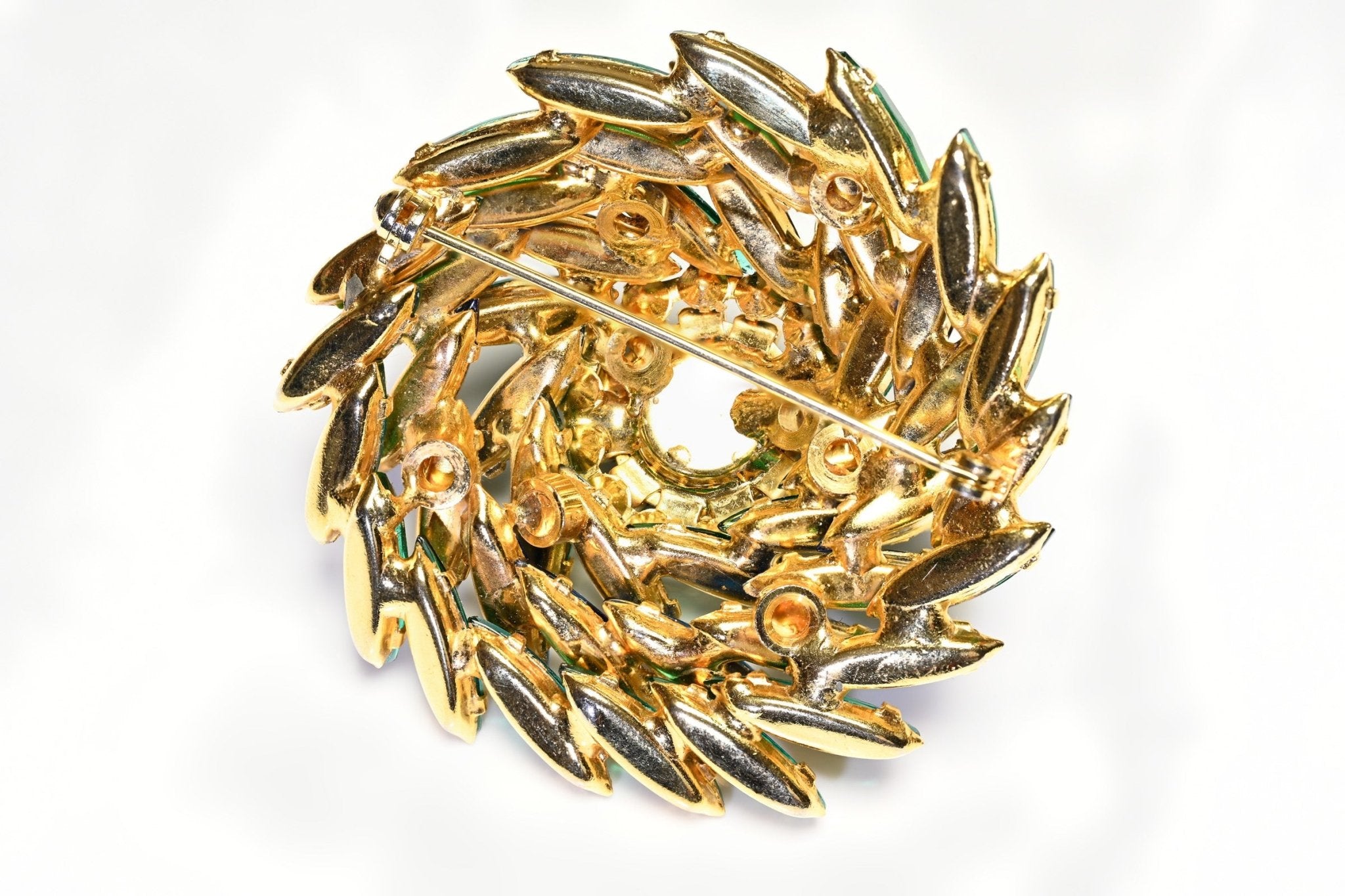 Vintage 1950's Green Blue Crystal Swirl Flower Brooch
