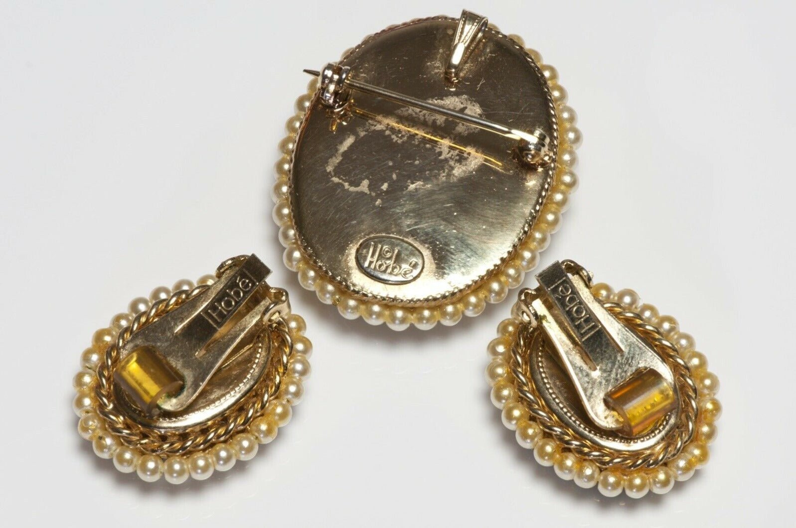 Vintage 1950’s HOBE Blue Crystal Lady Portrait Brooch Earrings Set