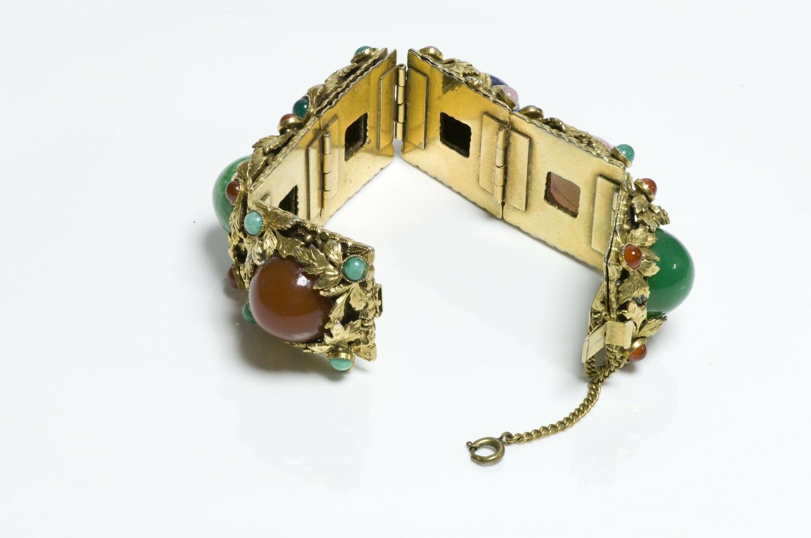 Vintage 1950’s Italian Millefiori Cabochon Glass Leaf Pattern Wide Bracelet