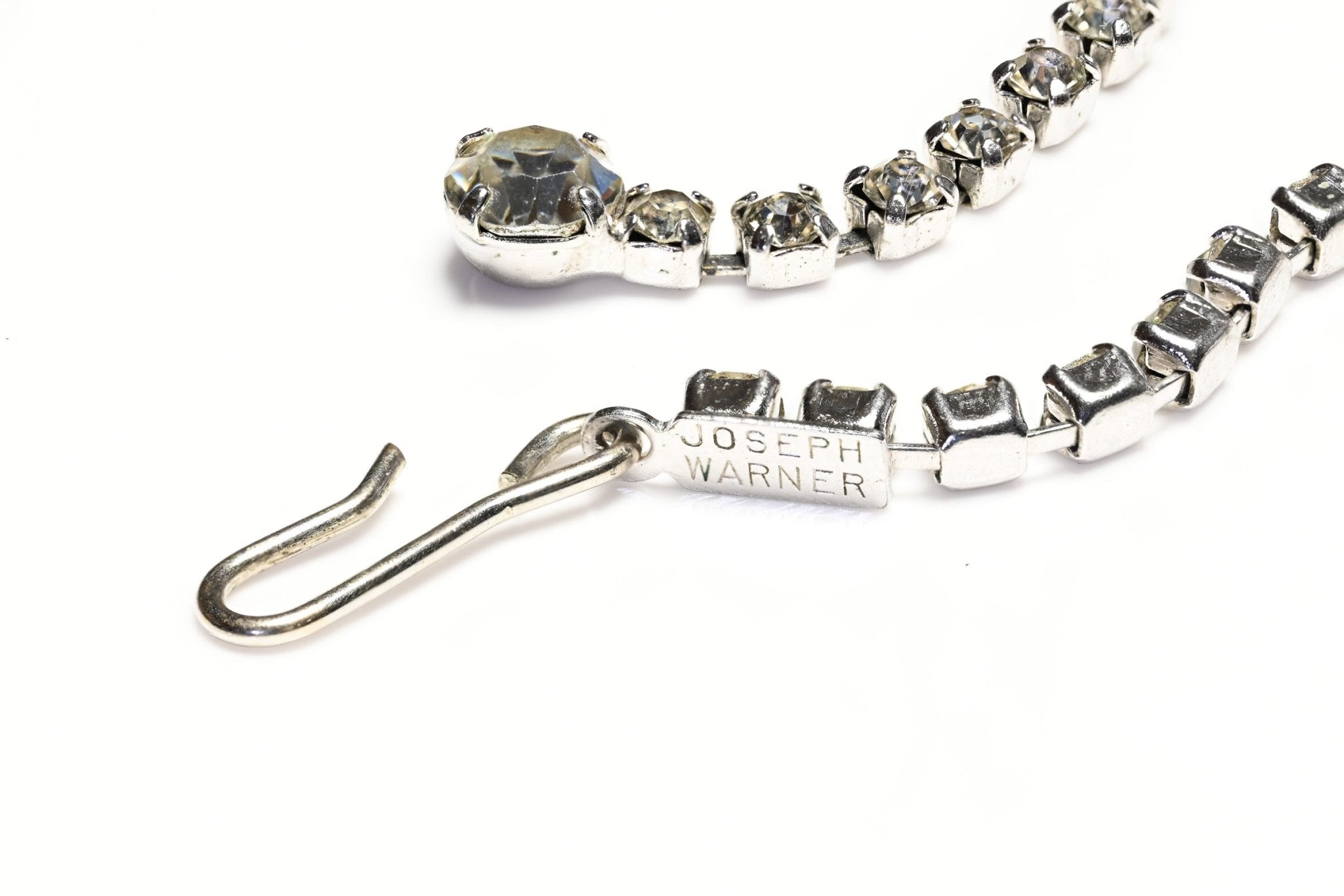 Vintage 1950's Joseph Warner Princess Style Rhodium Plated Crystal Collar Necklace