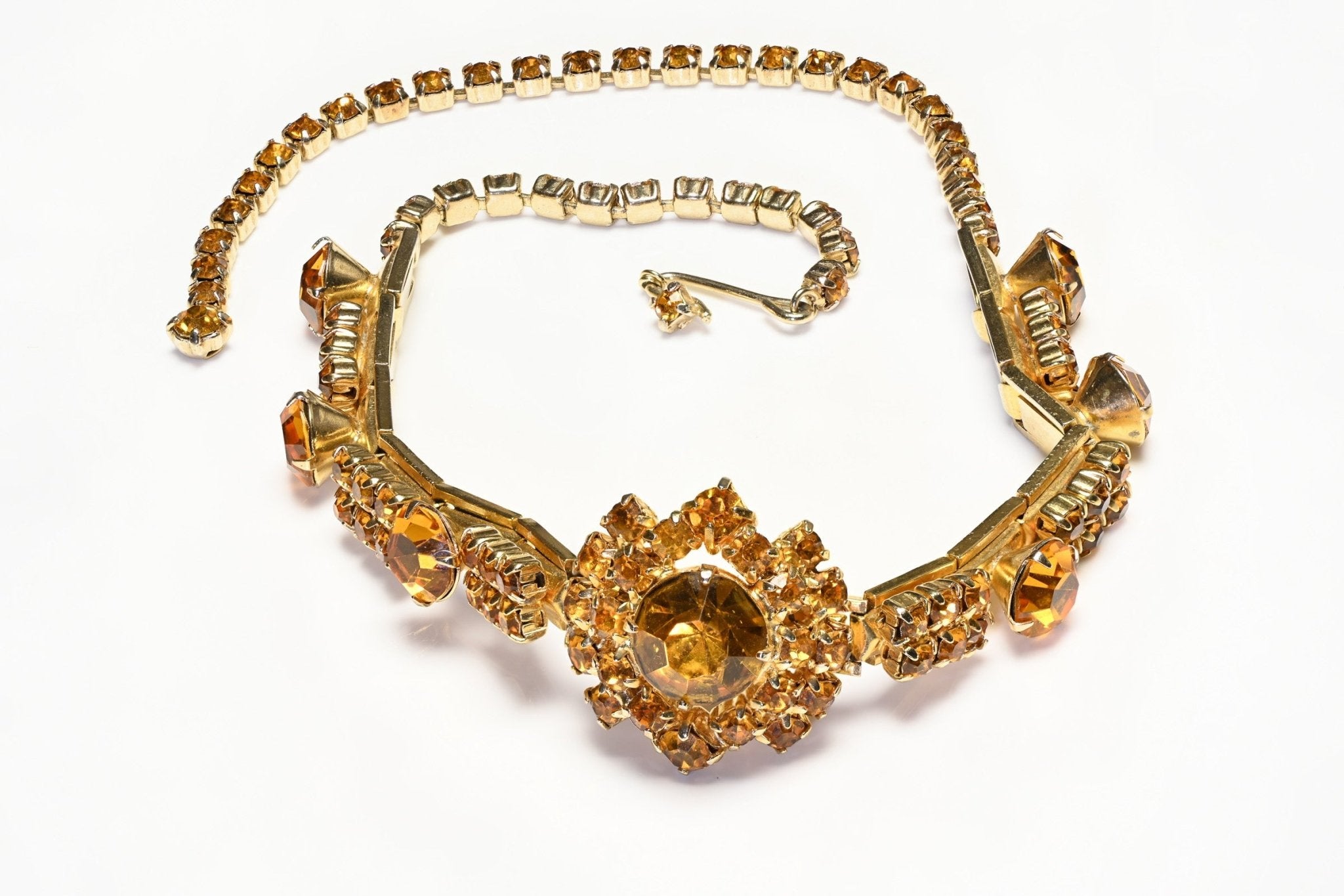 Vintage 1950’s Juliana Yellow Crystal Art Deco Style Expandable Choker Necklace