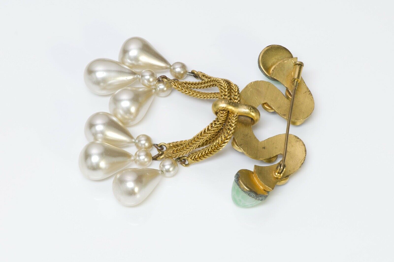 Vintage 1950's Louis Rousselet Paris Green Blue Glass Pearl Brooch