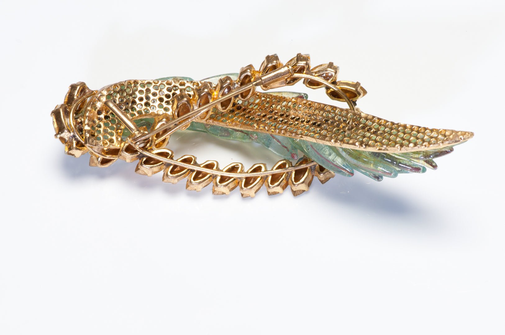 Vintage 1950’s Maison Gripoix Couture Green Glass Feather Crystal Bird Brooch