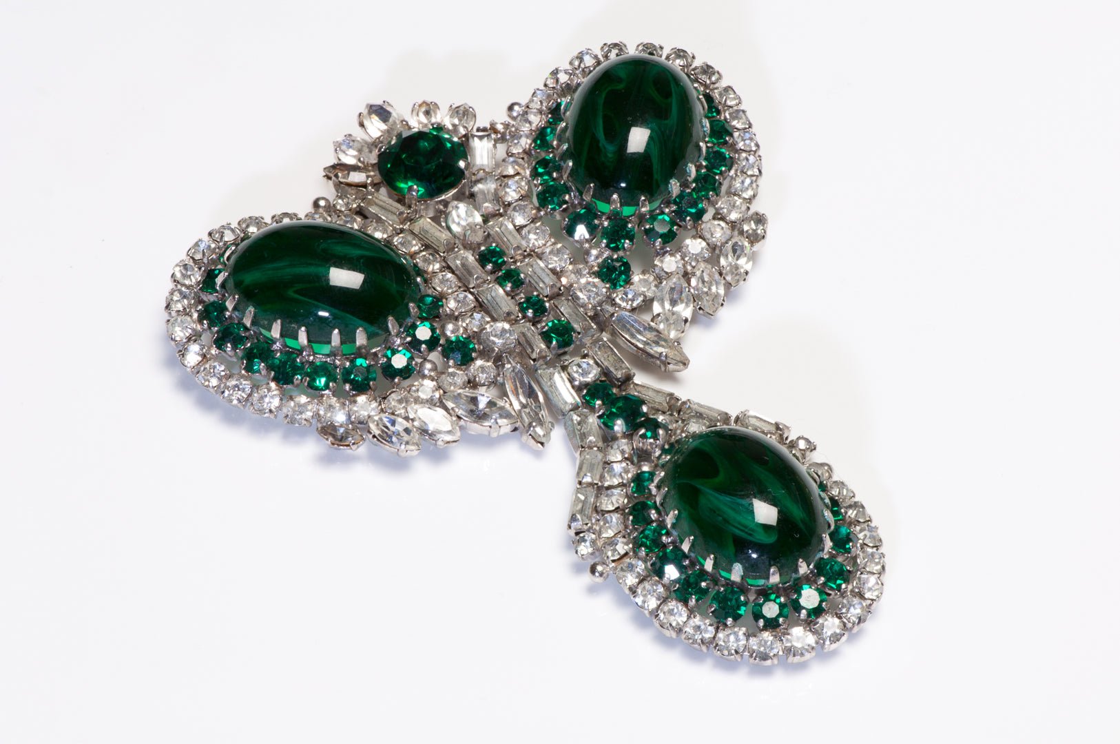 Vintage 1950’s Max Muller Kaufbeuren Couture Large Green Cabochon Crystal Brooch