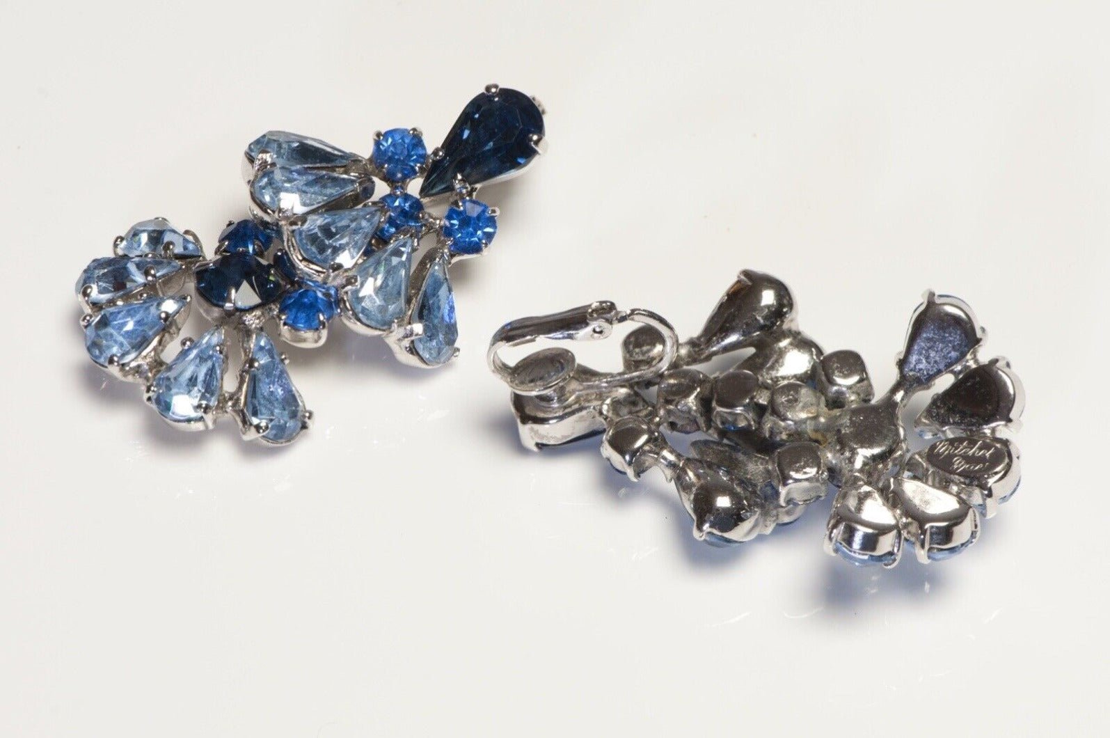 Vintage 1950's Mitchel Maer Long Blue Crystal Feather Earrings