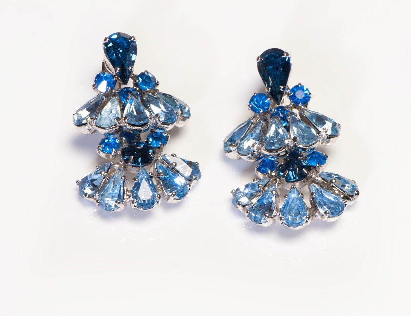 Vintage 1950's Mitchel Maer Long Blue Crystal Feather Earrings