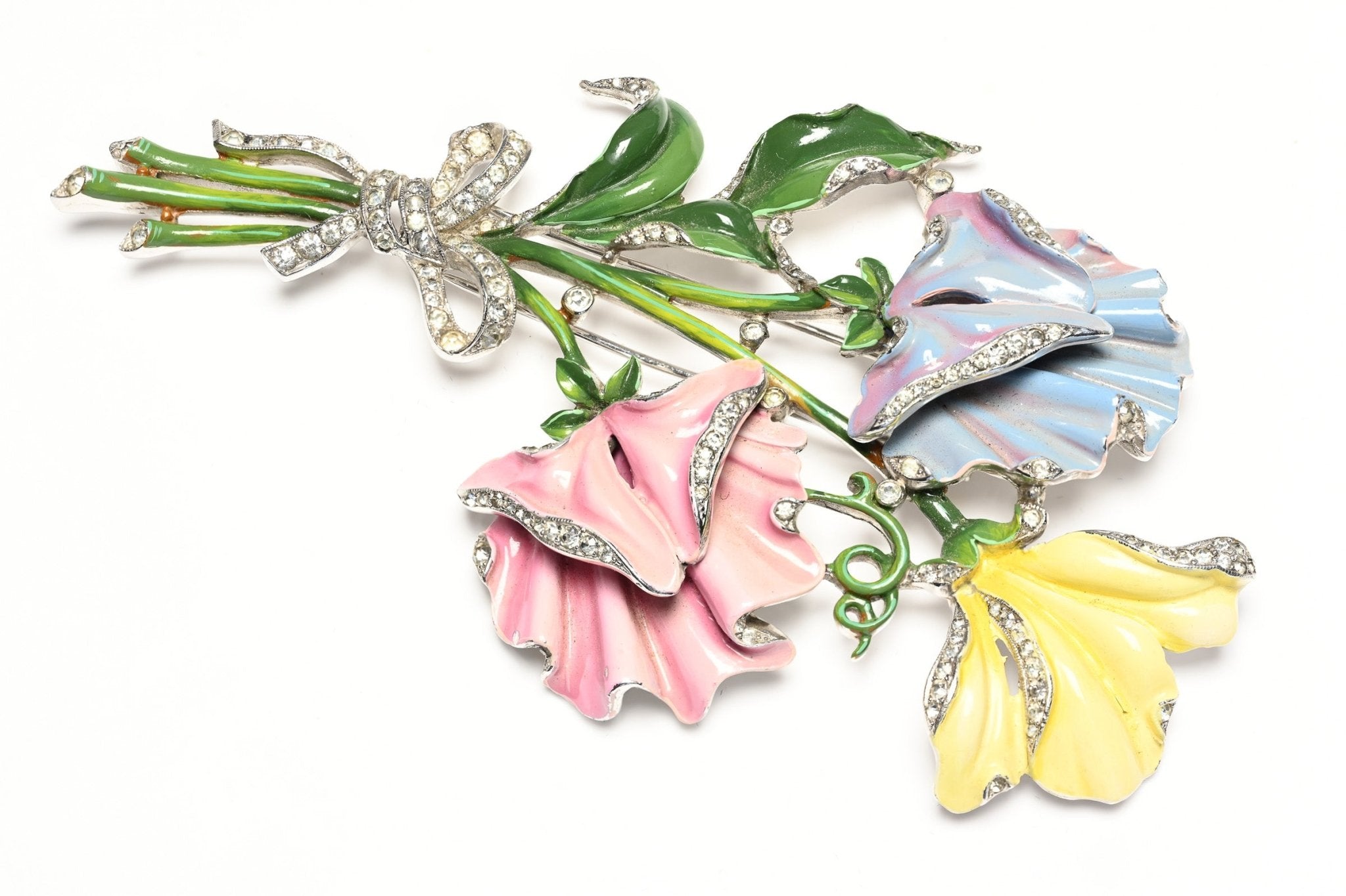 Vintage 1950's Trifari Alfred Philippe Pink Blue Yellow Enamel Bouquet Flower Brooch