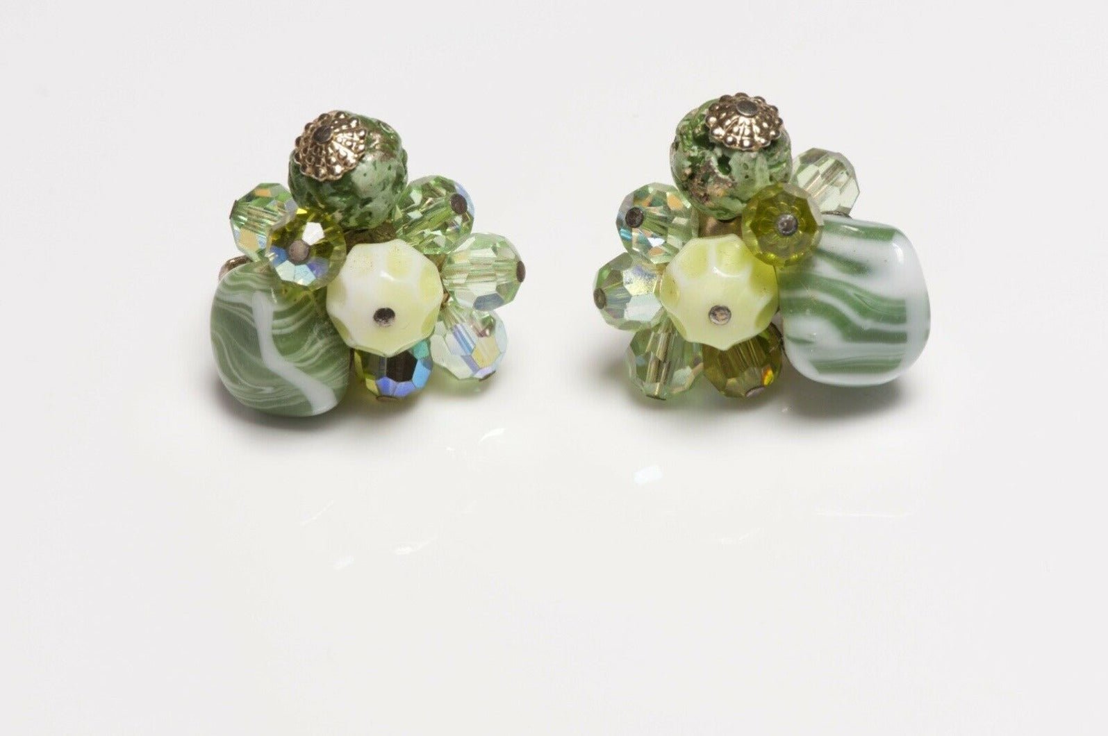Vintage 1950’s Vendome Green Crystal Glass Beads Necklace Earrings Set