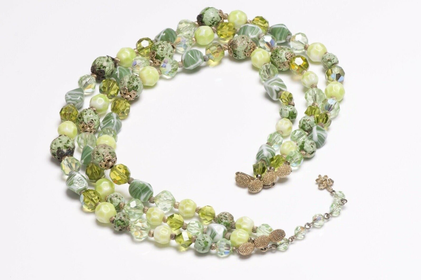 Vintage 1950’s Vendome Green Crystal Glass Beads Necklace Earrings Set