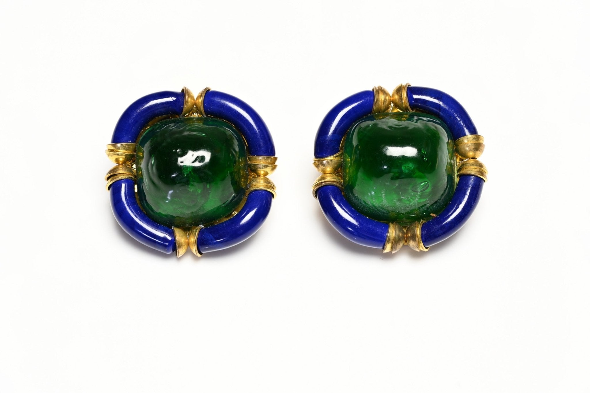 Vintage 1960's Archimede Seguso Green Blue Glass Chain Link Necklace Earrings Set