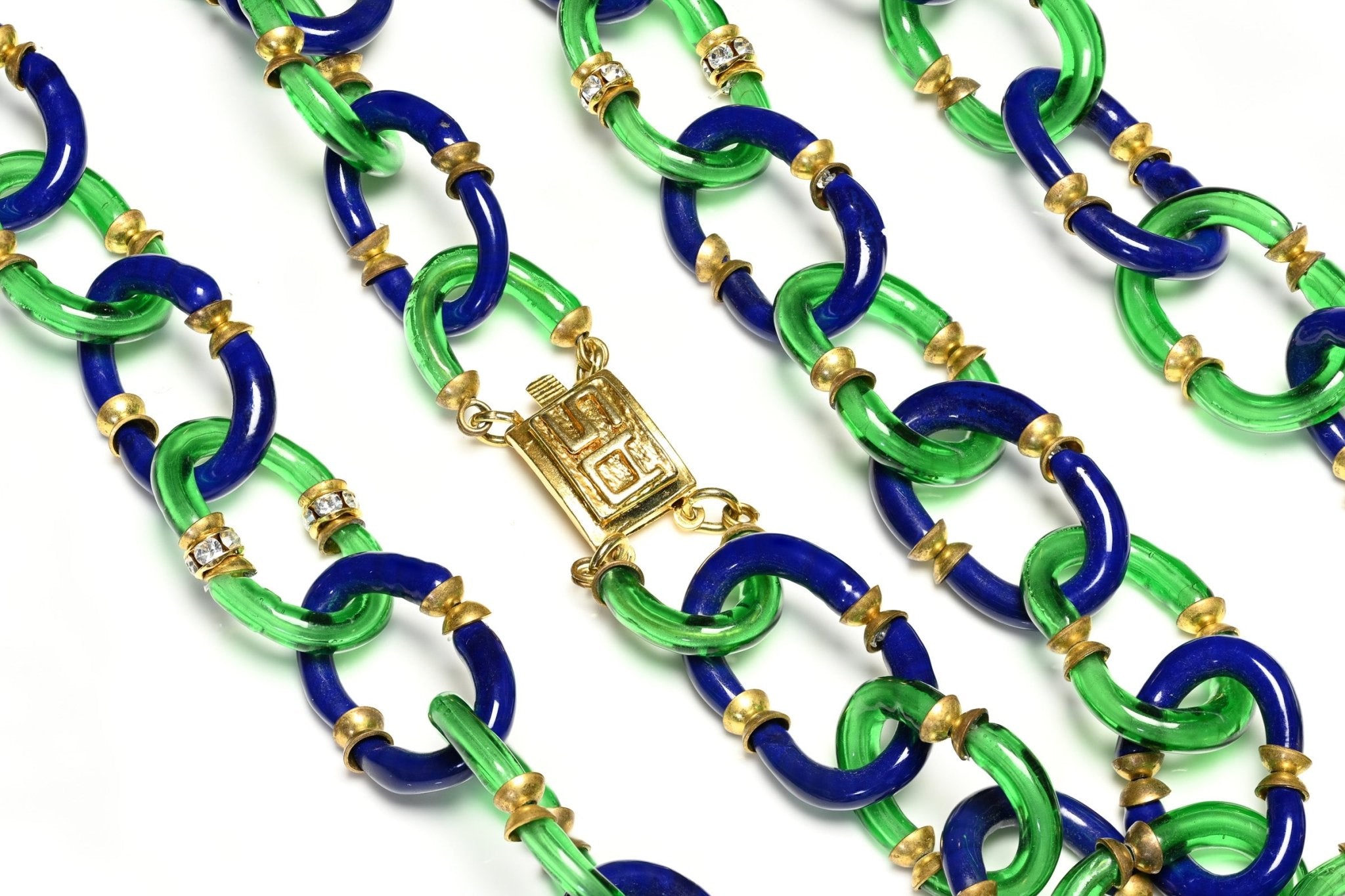 Vintage 1960's Archimede Seguso Green Blue Glass Chain Link Necklace Earrings Set