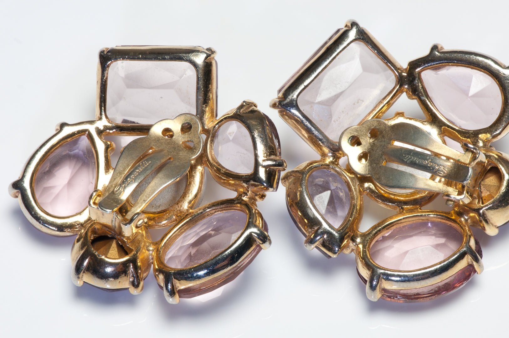 Vintage 1960’s Elsa Schiaparelli Purple Aurora Borealis Crystal Flower Earrings