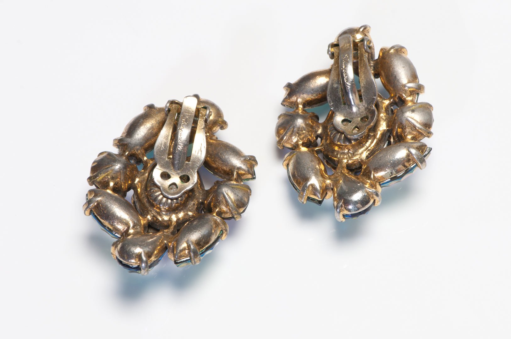 Vintage 1960’s Elsa Schiaparelli Purple Green Aurora Borealis Crystal Earrings