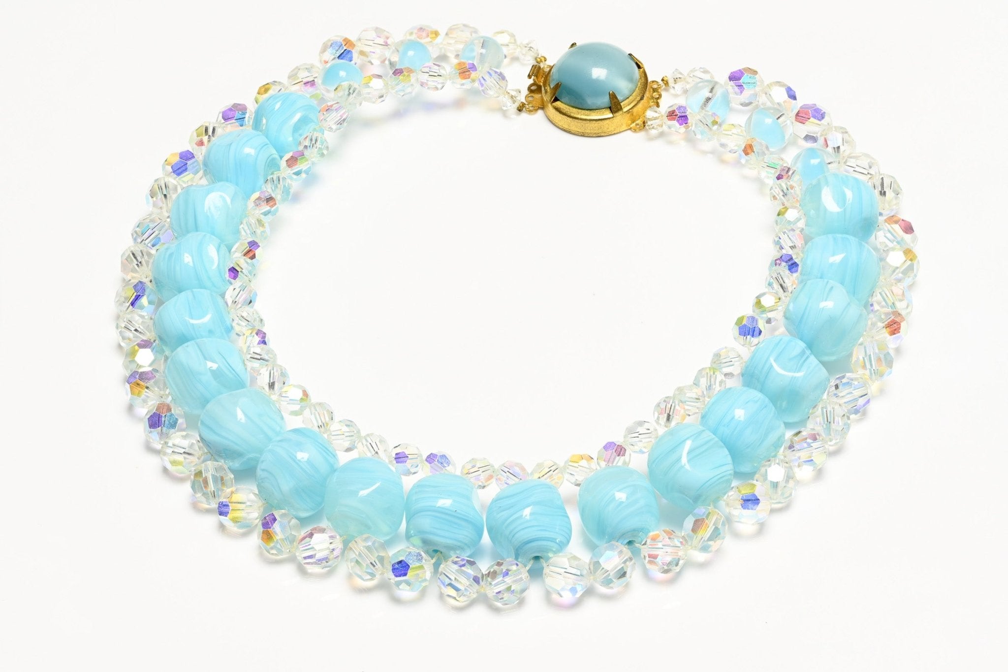 Vintage 1960's Francoise Montague Paris Turquoise Glass Beads Crystal Necklace