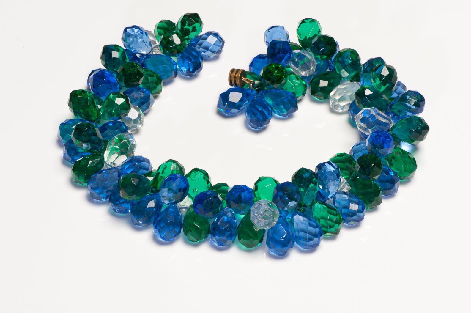 Vintage 1960’s French Blue Green Glass Beads Collar Necklace