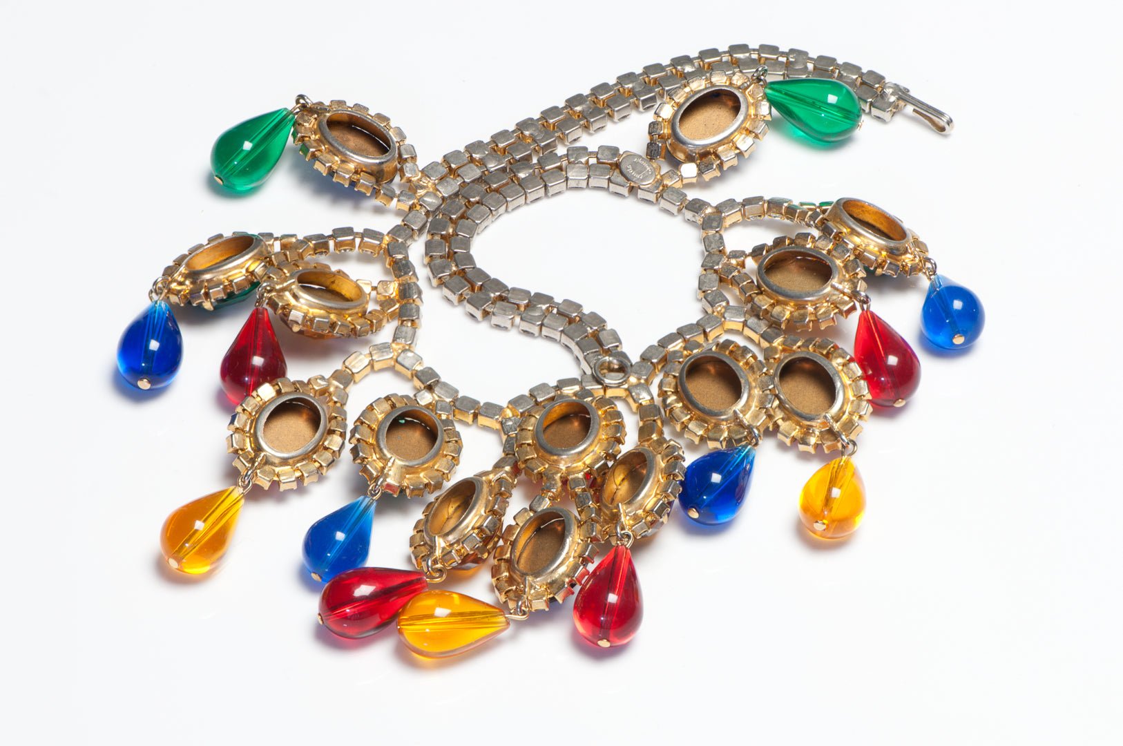 Vintage 1960’s Hattie Carnegie Blue Green Red Yellow Crystal Collar Necklace