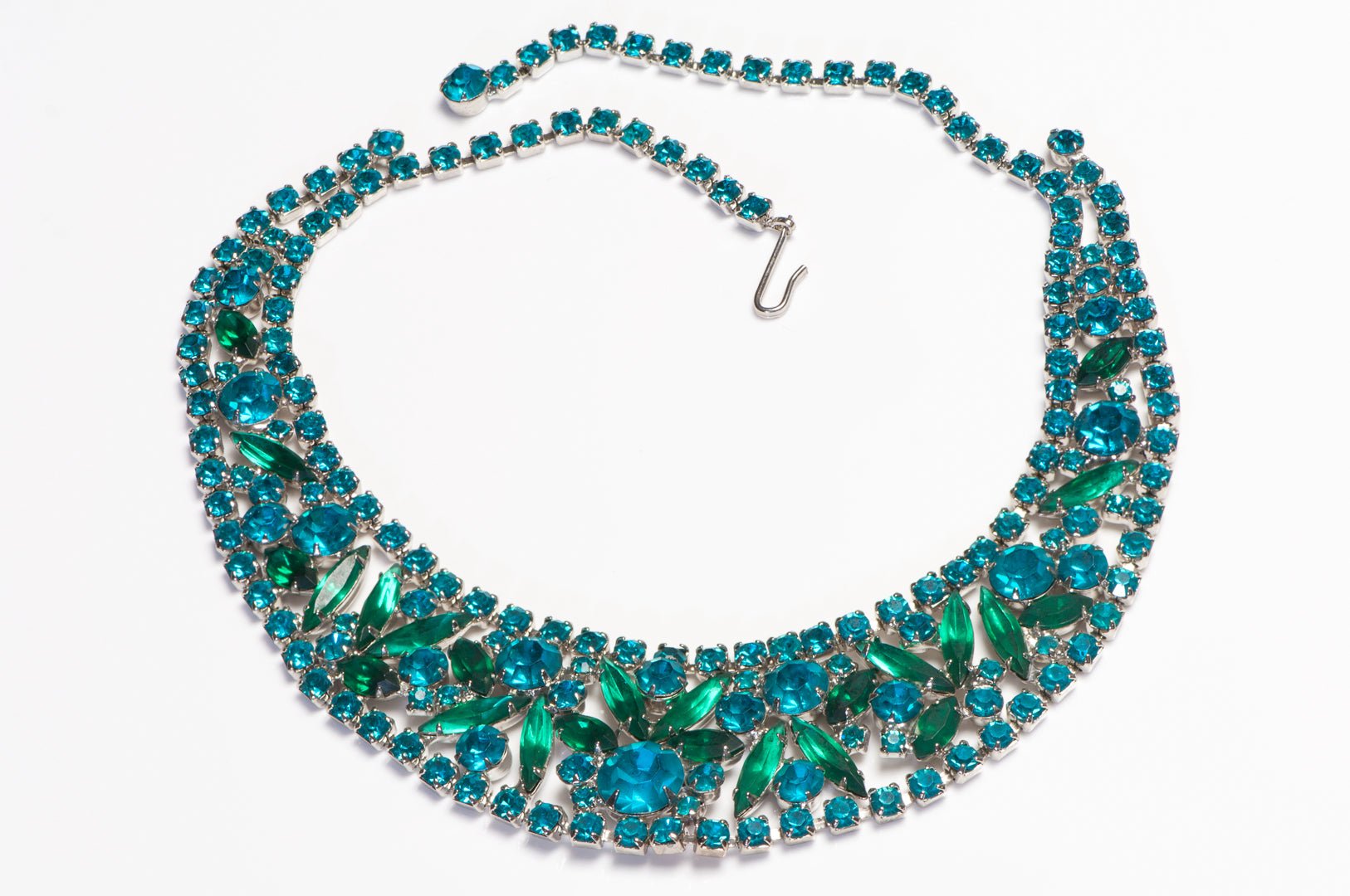 Vintage 1960’s Juliana Green Blue Crystal Collar Necklace