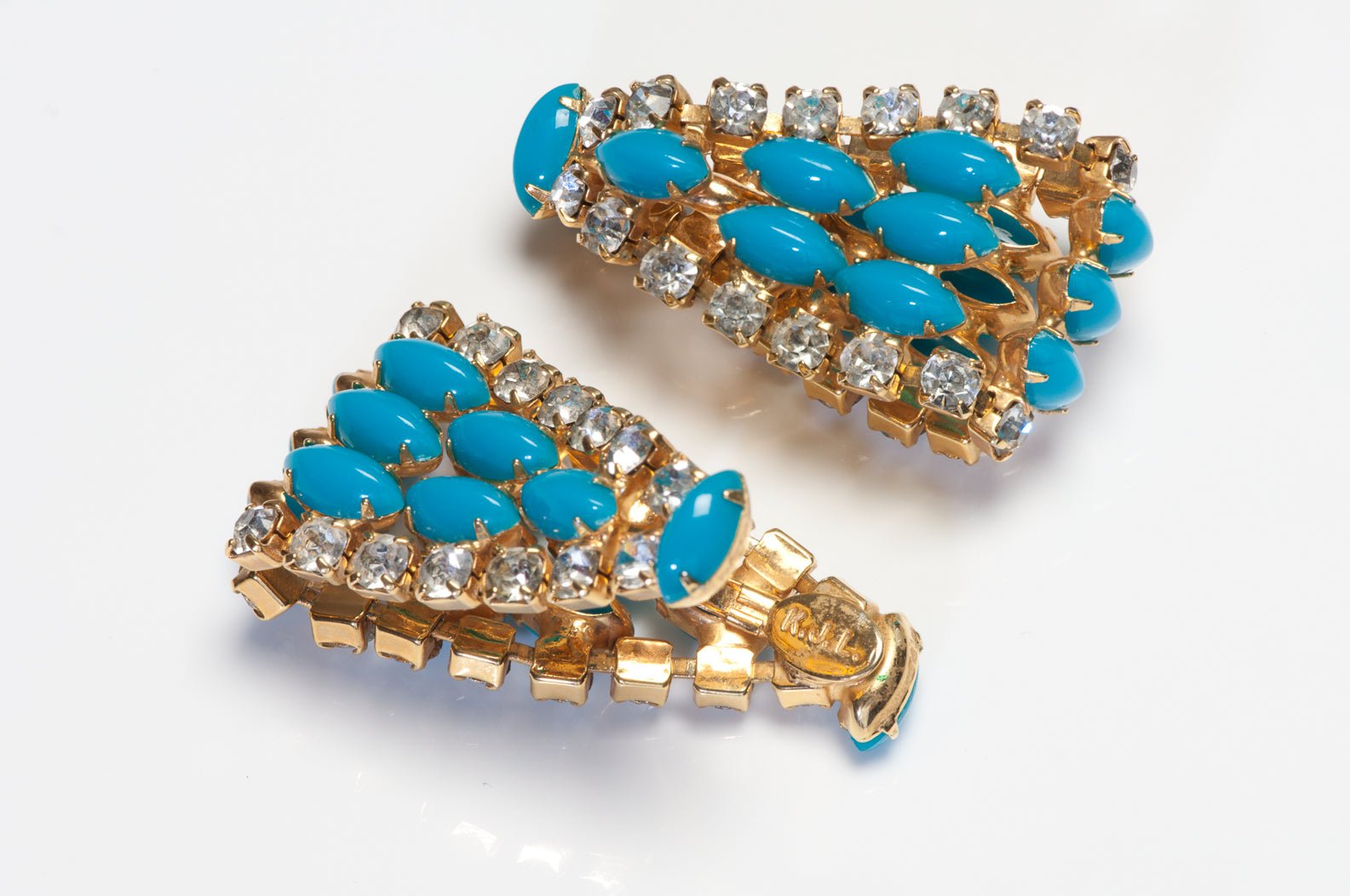 Vintage 1960's Kenneth Jay Lane Faux Turquoise Crystal Hoop Earrings