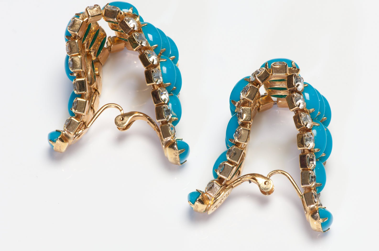 Vintage 1960's Kenneth Jay Lane Faux Turquoise Crystal Hoop Earrings