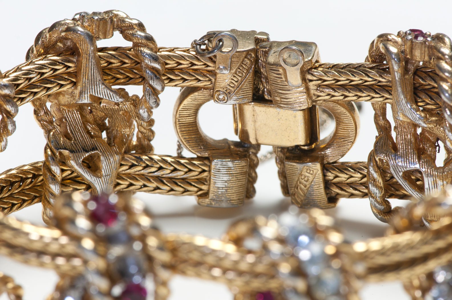 Vintage 1960's Marcel Boucher Gold Plated Rope Red Crystal Bracelet