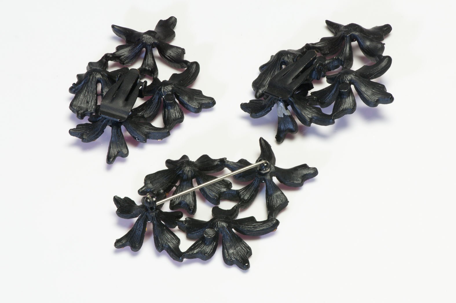 Vintage 1960's Pink Crystal Flower Earrings Brooch Set