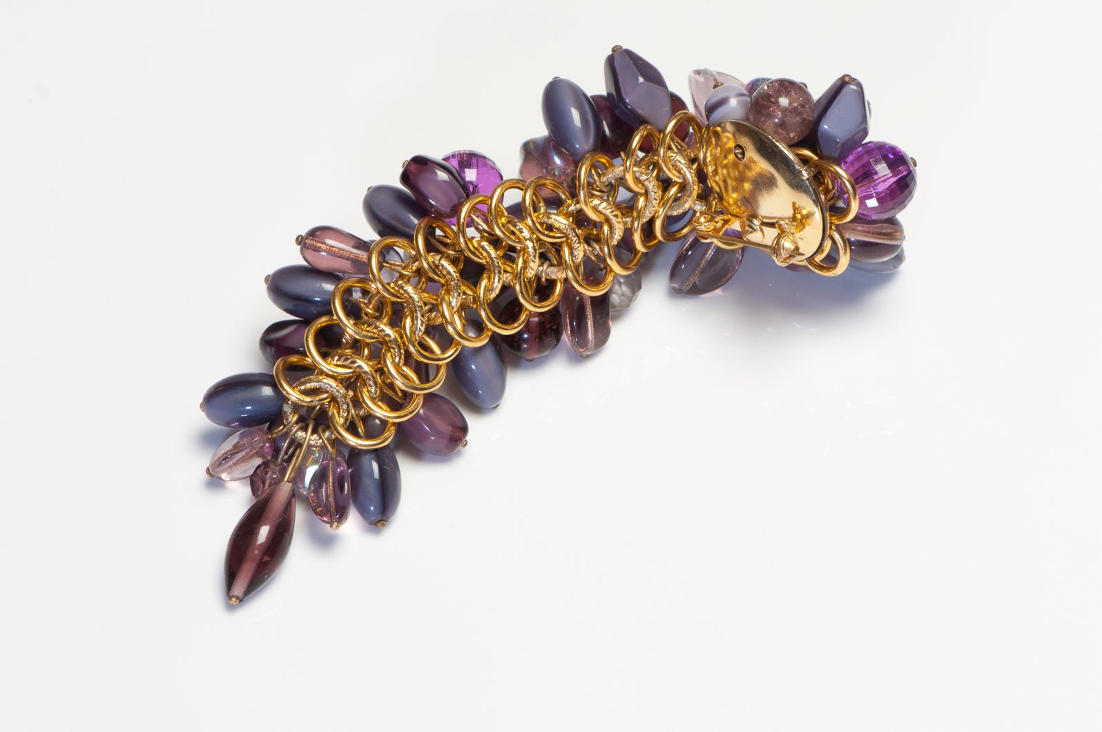 Vintage 1960's Purple Glass Beads Articulated Brooch