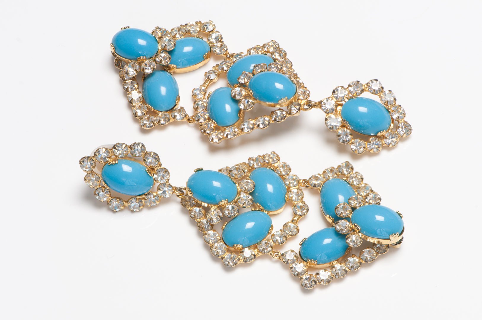 Vintage 1960's Schreiner NY Mughal Style Turquoise Crystal Chandelier Earrings