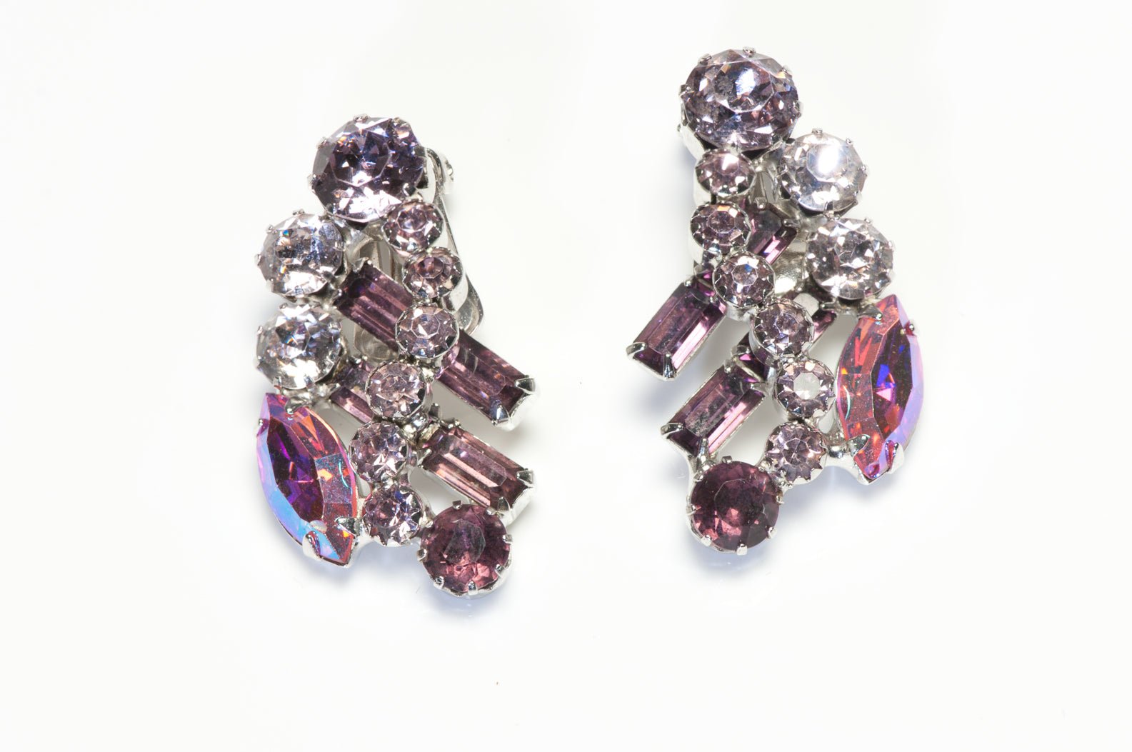 Vintage 1960’s Weiss Purple Crystal Aurora Borealis Earrings Brooch Set