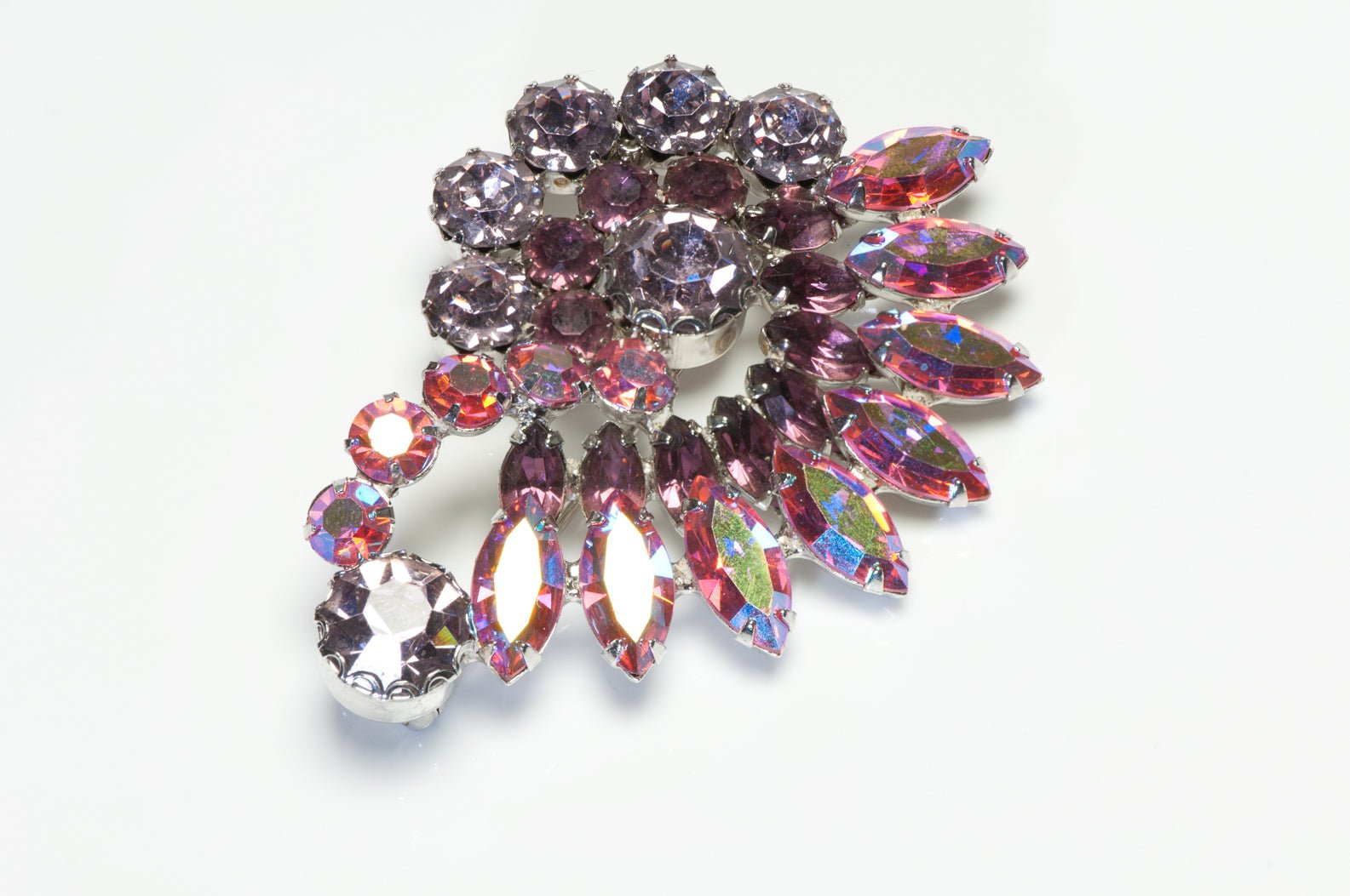 Vintage 1960’s Weiss Purple Crystal Aurora Borealis Earrings Brooch Set
