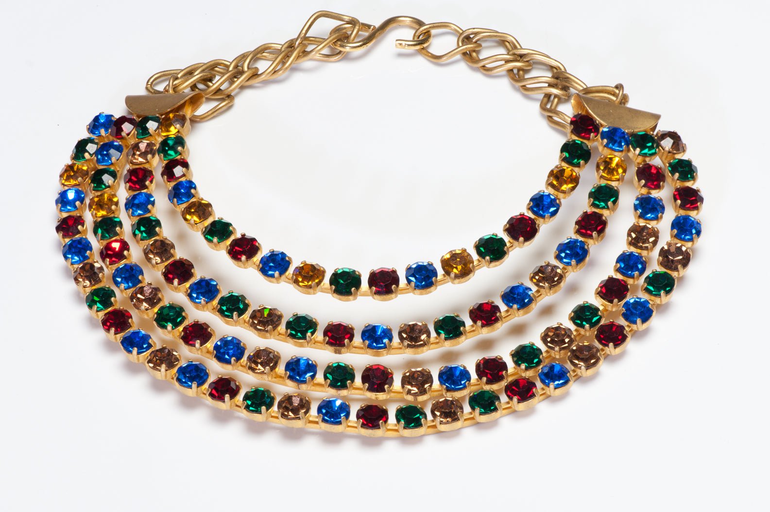Vintage 1960’s Wide Red Blue Green Yellow Crystal Collar Necklace