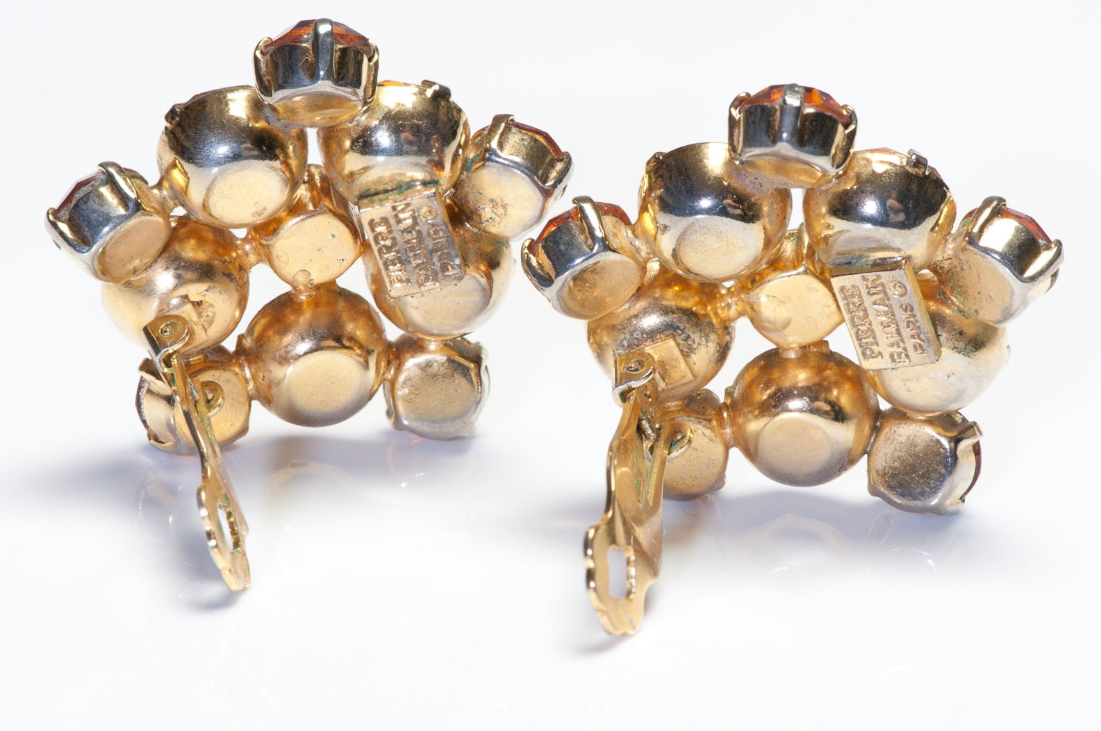 Vintage 1970’s Pierre Balmain Yellow Orange Crystal Flower Earrings