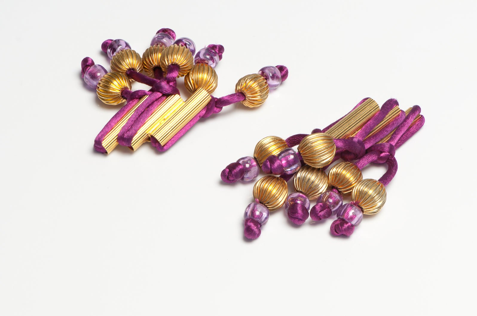 Vintage 1970's William DeLillo for Madame Gres Purple Satin Tassel Beads Earrings
