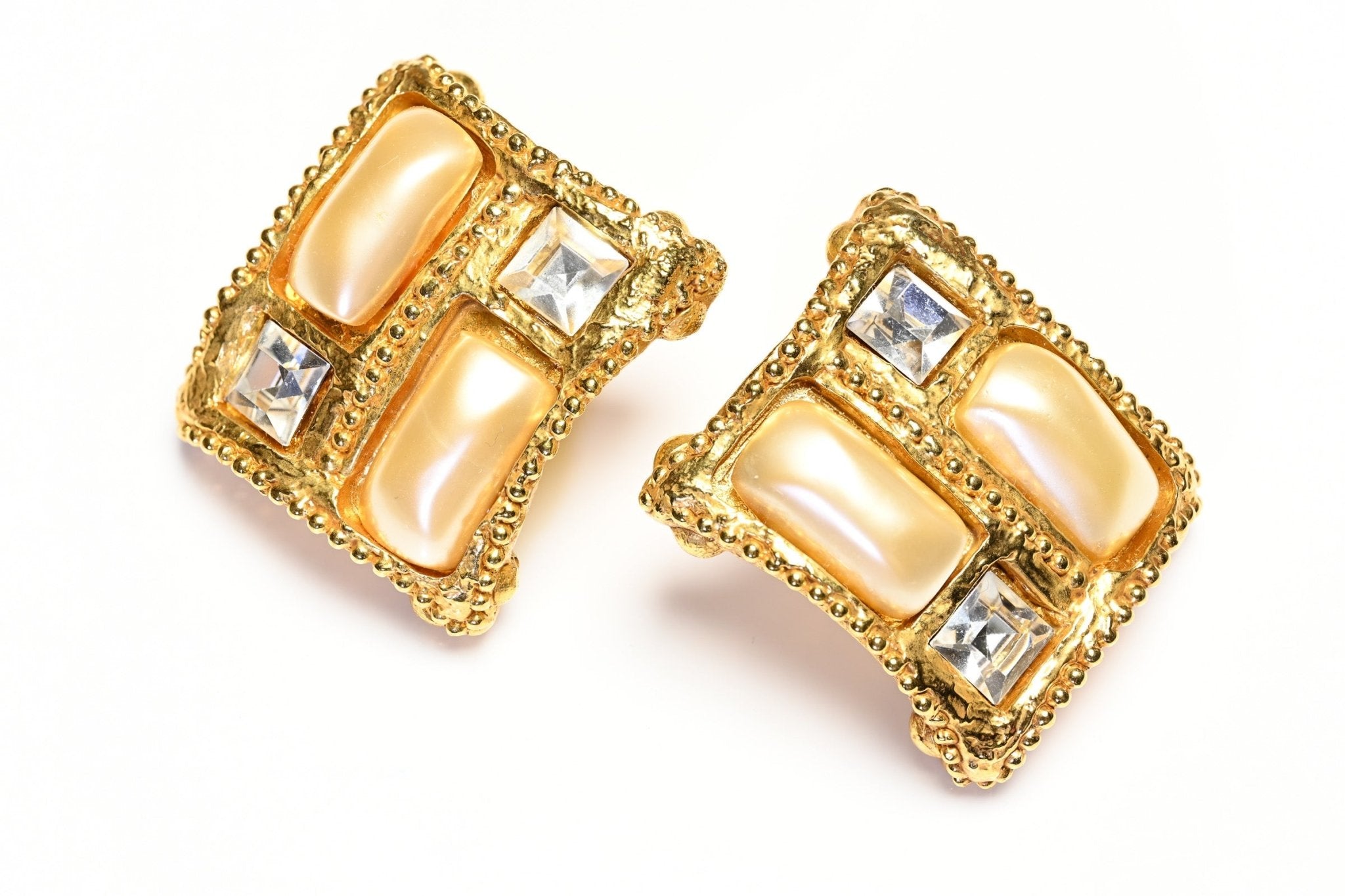 Vintage 1980's Alexis Lahellec Paris Gold Plated Pearl Crystal Earrings