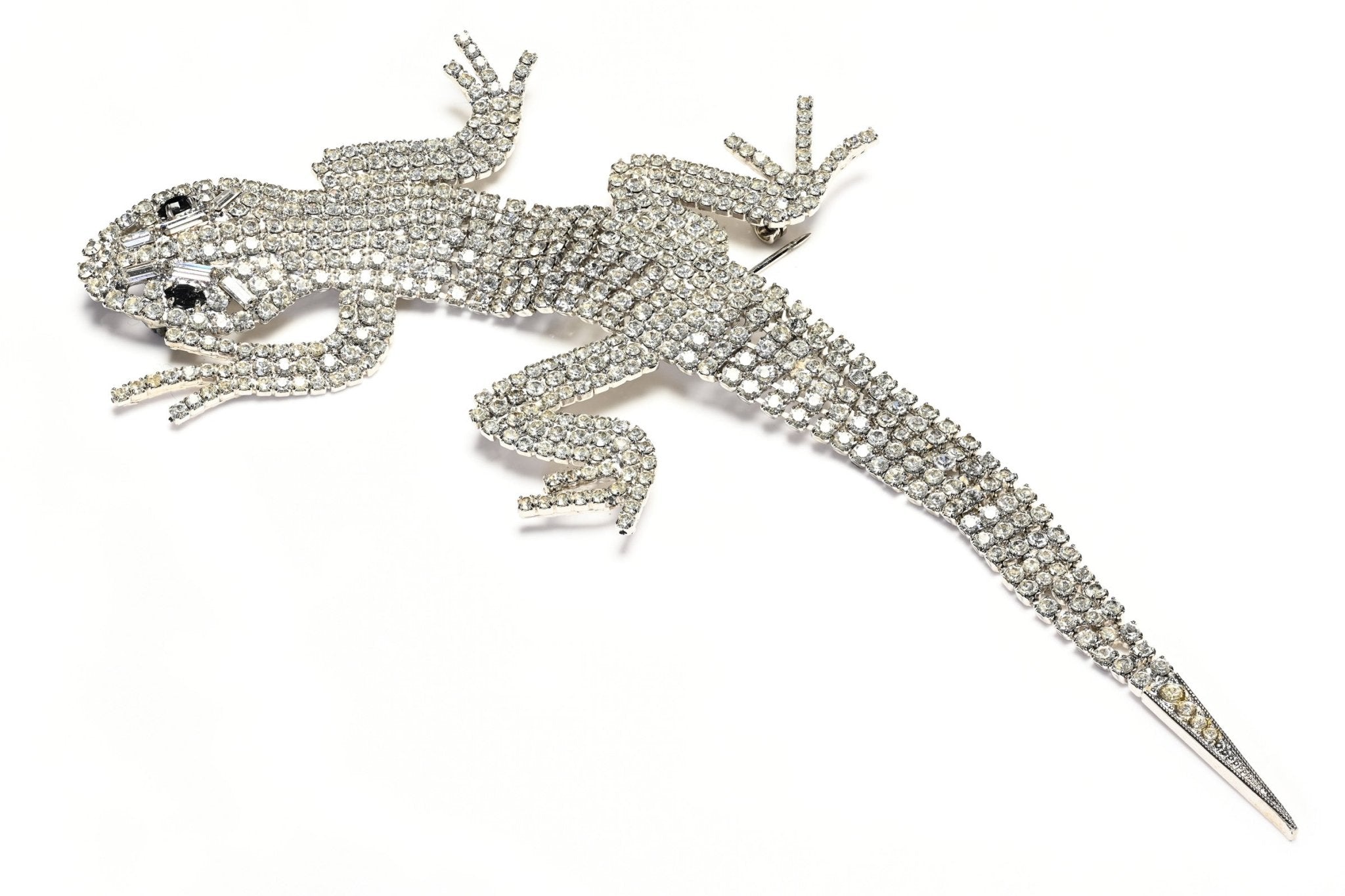 Vintage 1980's Butler & Wilson Large Silver Tone Articulated Crystal Lizard Brooch