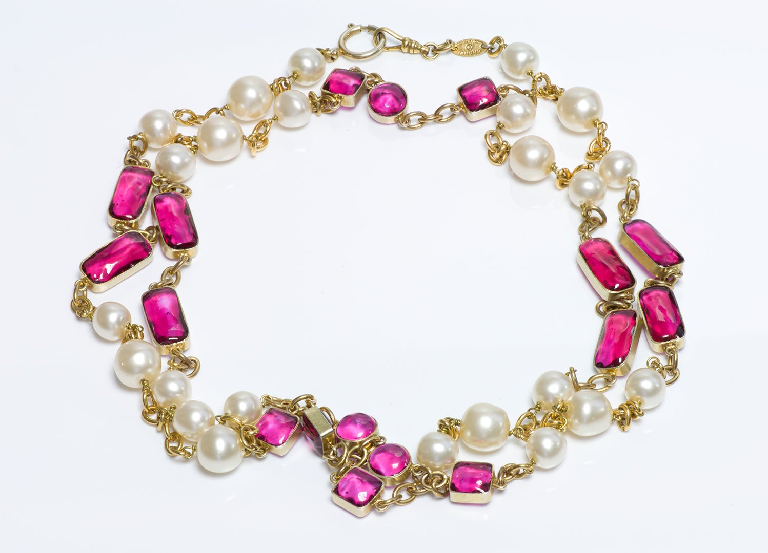 Vintage 1980’s CHANEL Maison GRIPOIX Pink Glass Pearl Infinity Sautoir Necklace