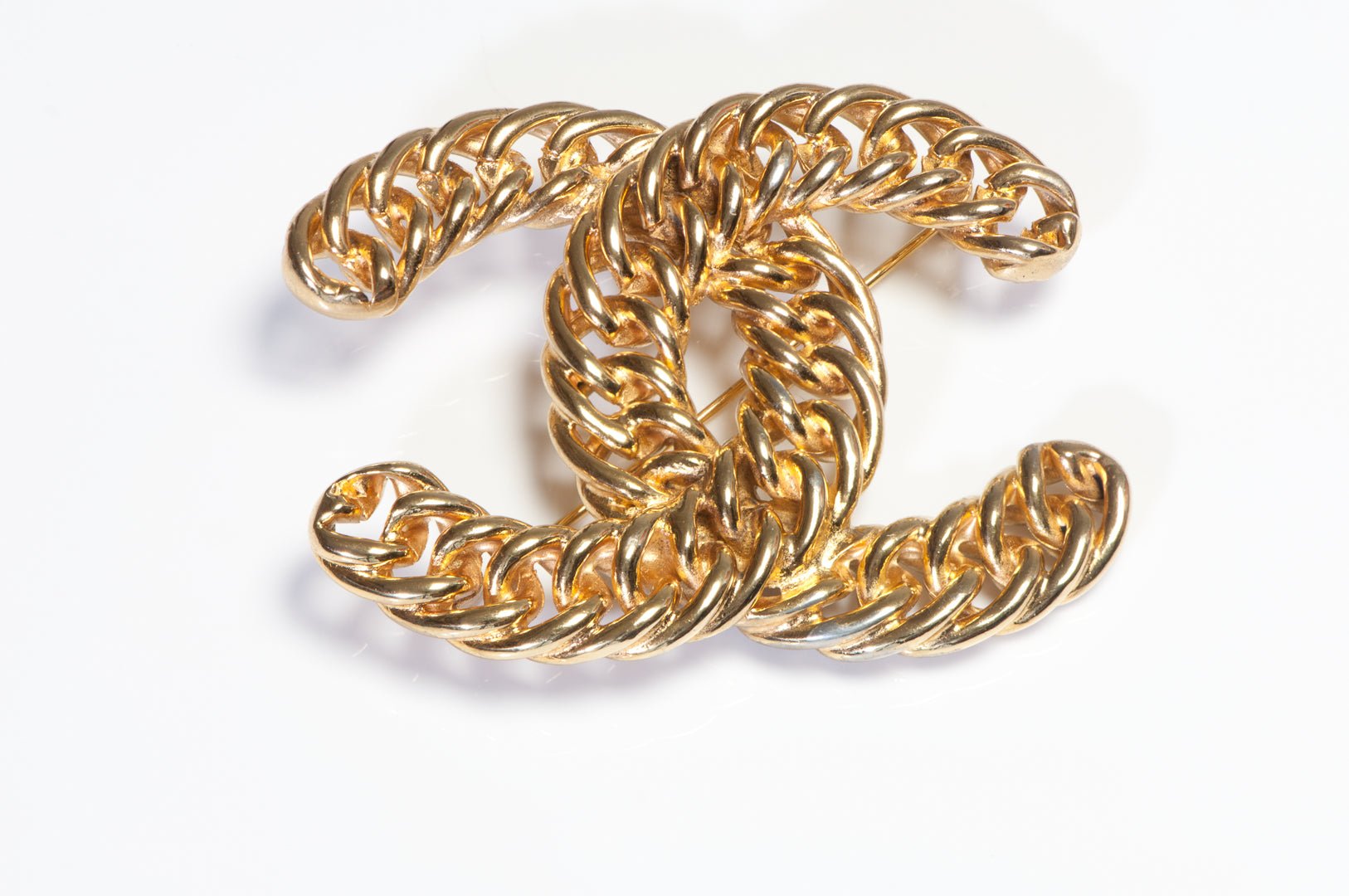 Vintage 1980's Chanel Paris Large Gold Plated CC Chain Brooch