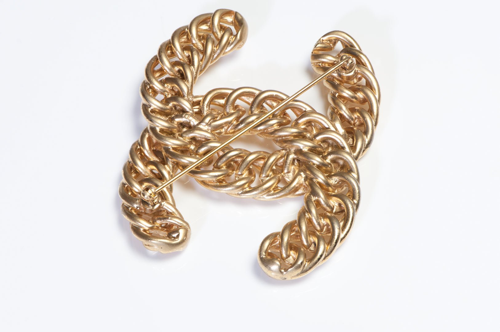 Vintage 1980's Chanel Paris Large Gold Plated CC Chain Brooch