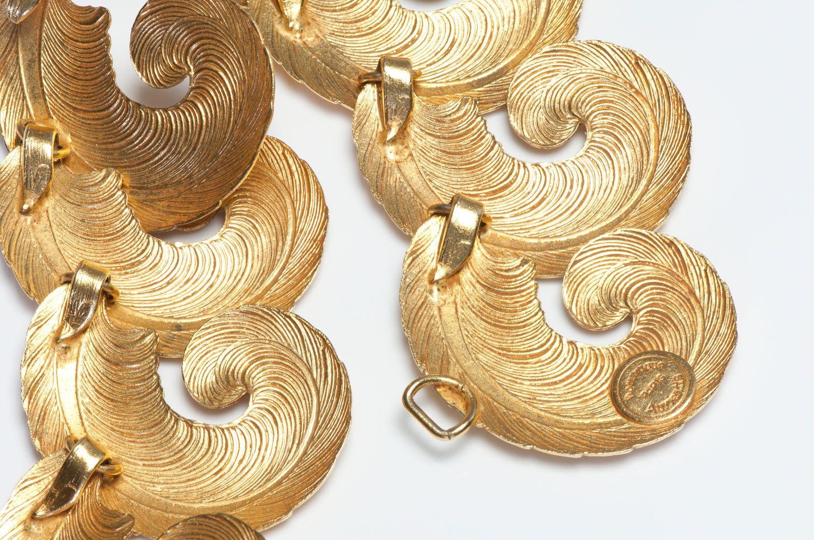 Vintage 1980’s Dominique Aurientis Gold Plated Feather Pattern Collar Necklace