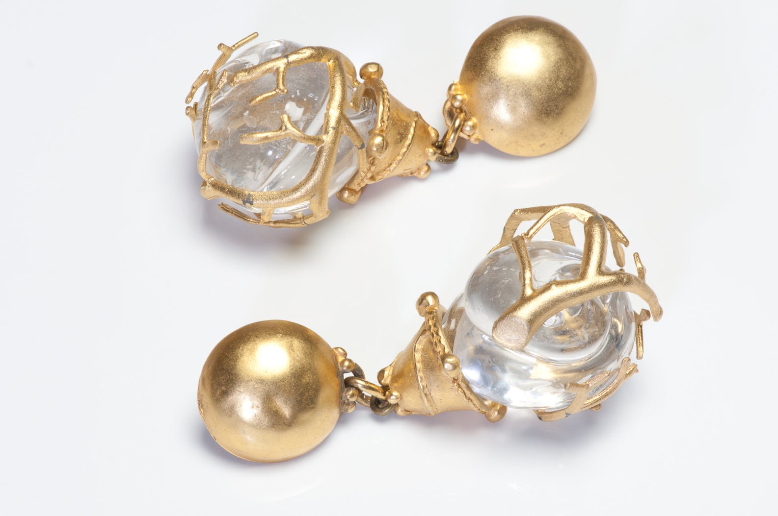 Vintage 1980's Gold Plated Lucite Abstract Drop Earrings