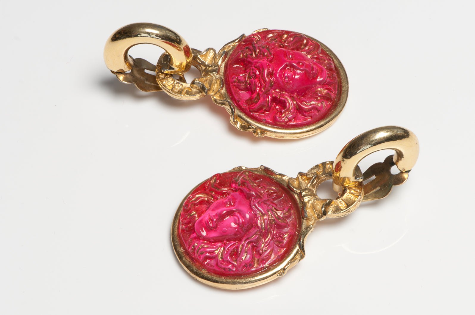 Vintage 1980's Jacky de G Pink Medusa Drop Earrings