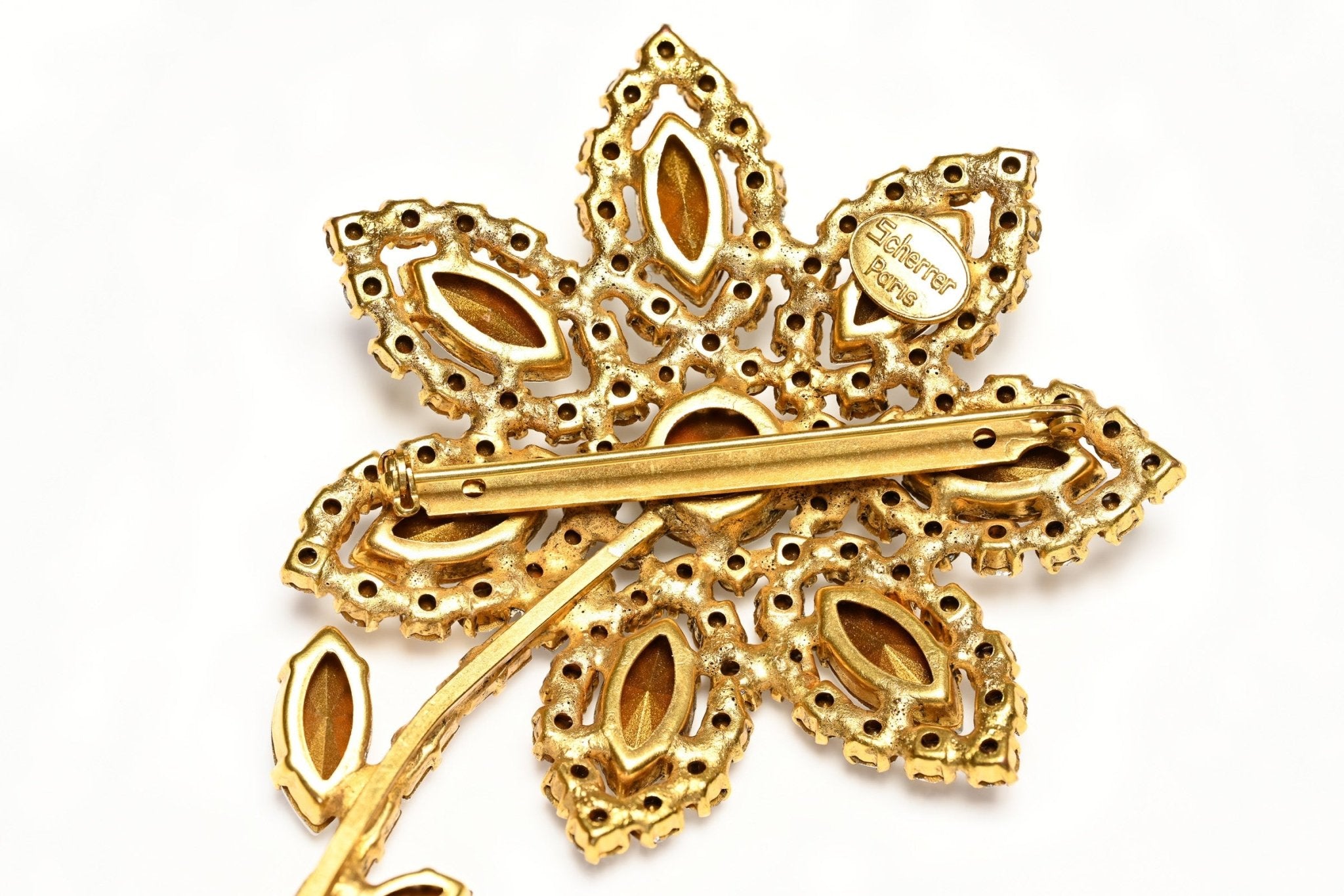Vintage 1980's Jean-Louis Scherrer Paris Large Crystal Flower Brooch