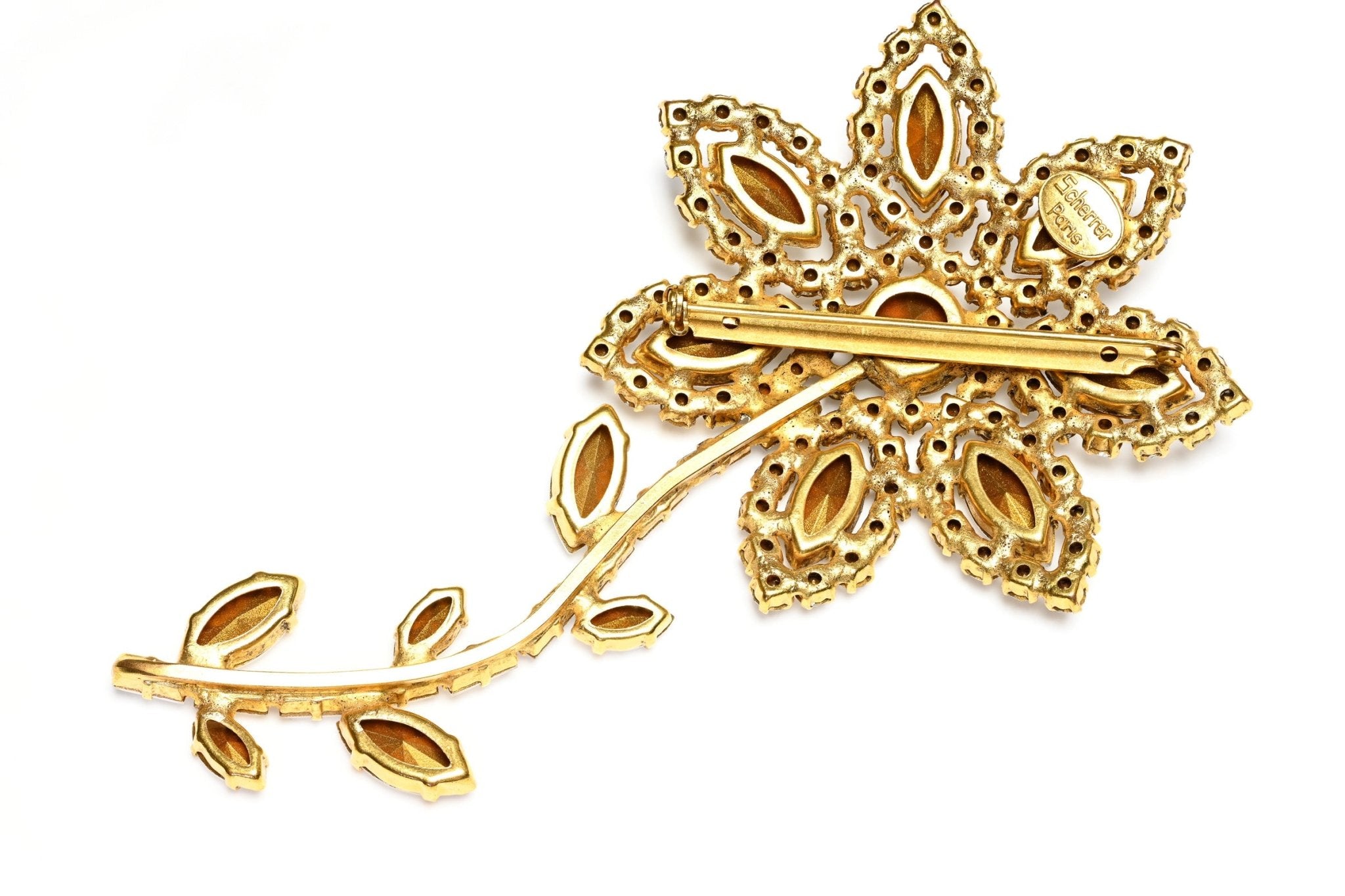 Vintage 1980's Jean-Louis Scherrer Paris Large Crystal Flower Brooch