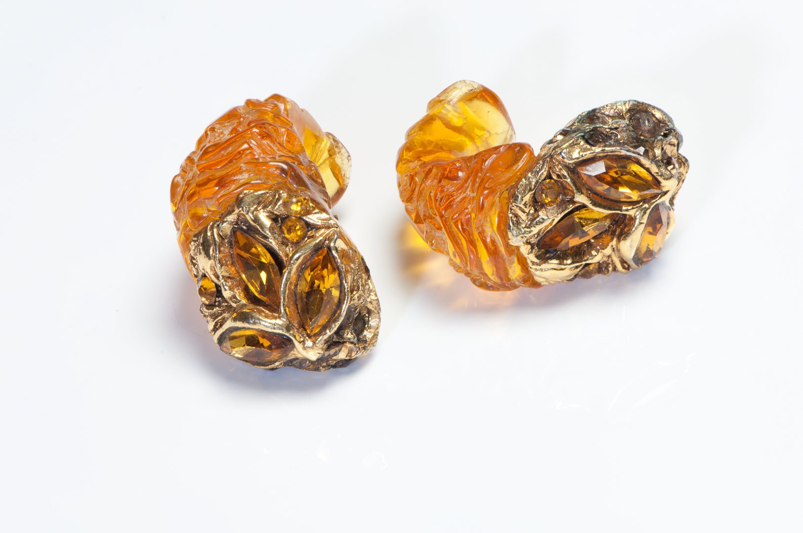 Vintage 1980’s Kalinger Paris Large Brown Crystal Lucite Hoop Earrings