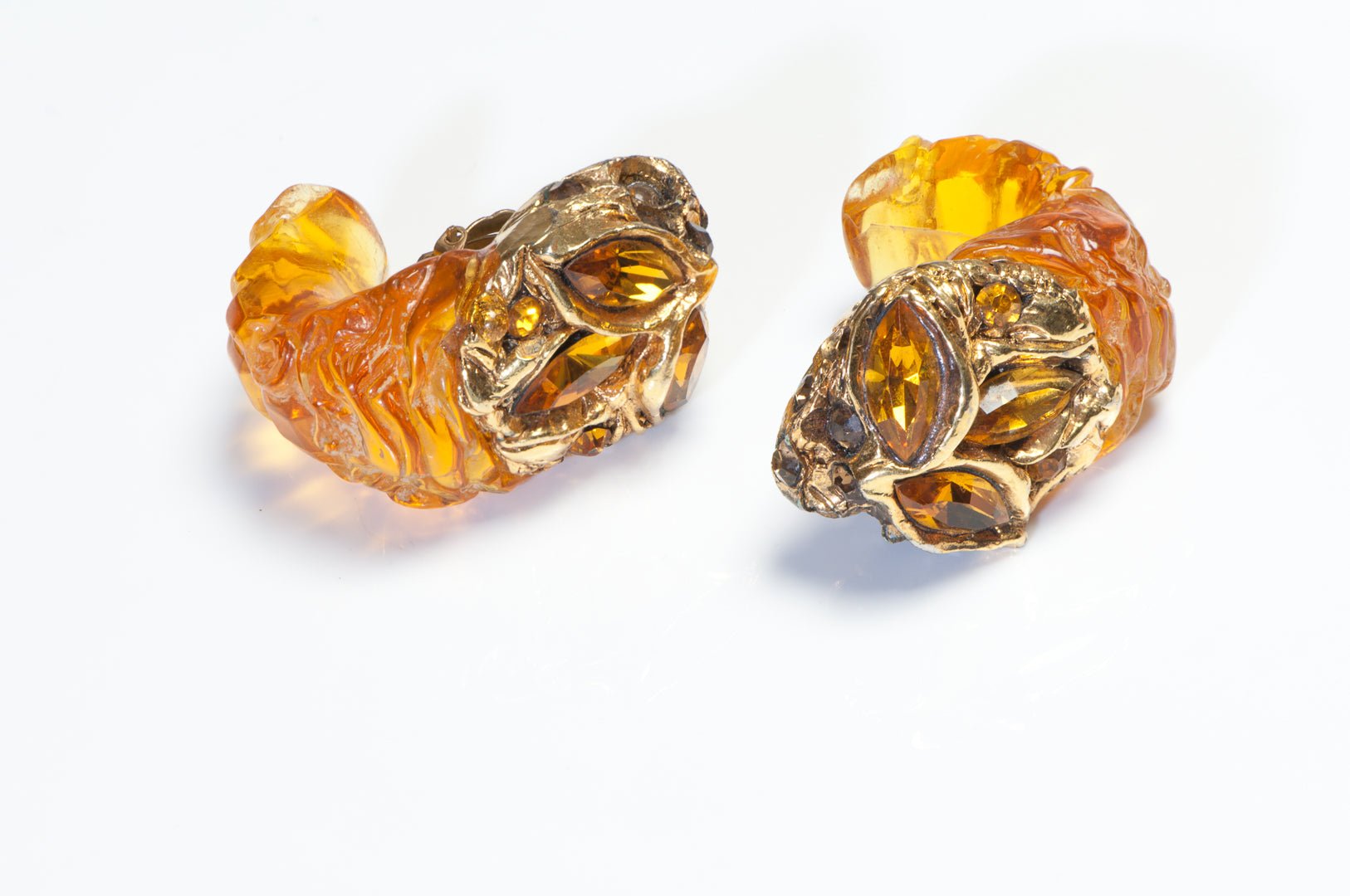 Vintage 1980’s Kalinger Paris Large Brown Crystal Lucite Hoop Earrings