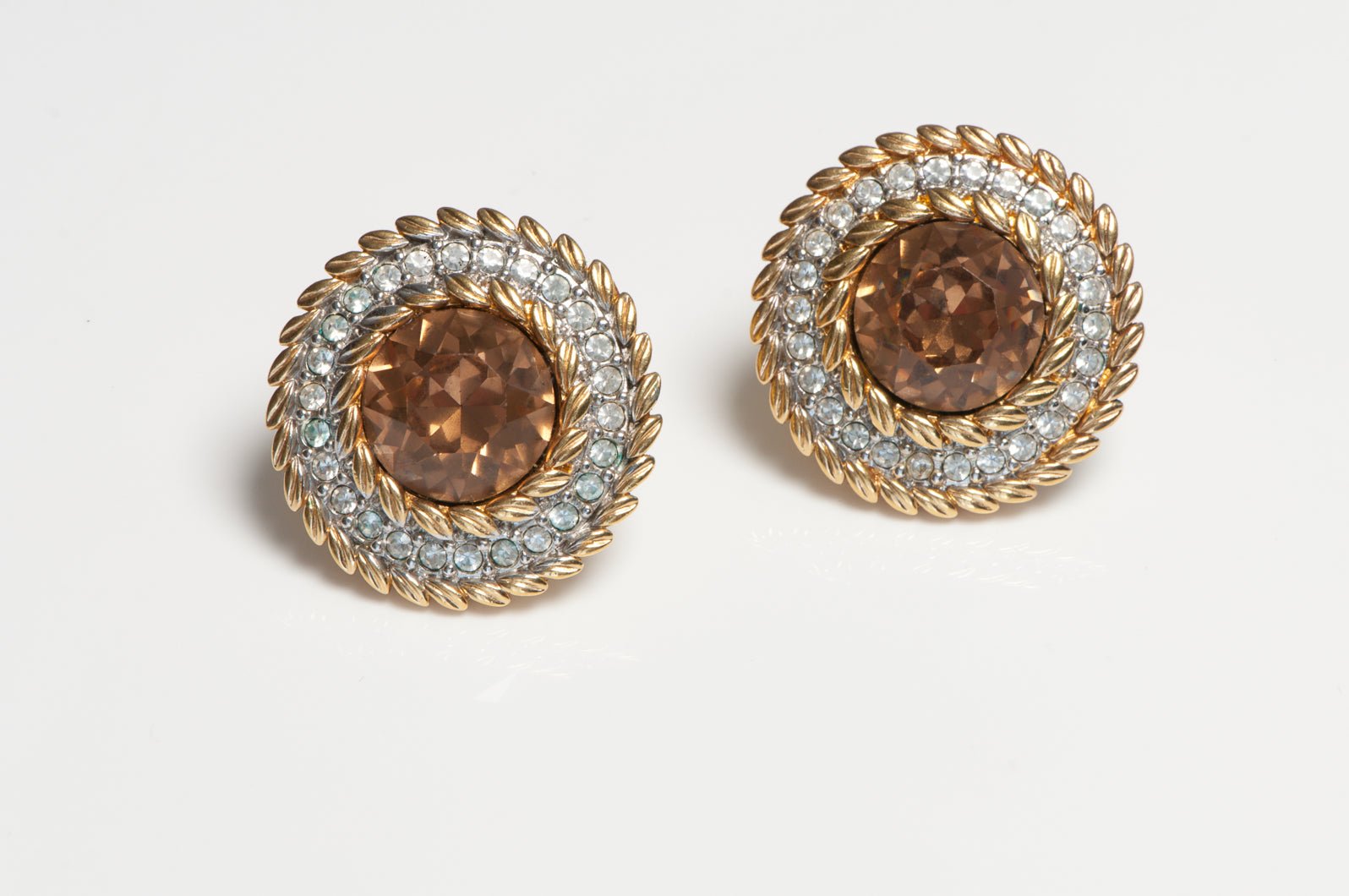 Vintage 1980's Swarovski Gold Plated Brown Crystal Rope Earrings