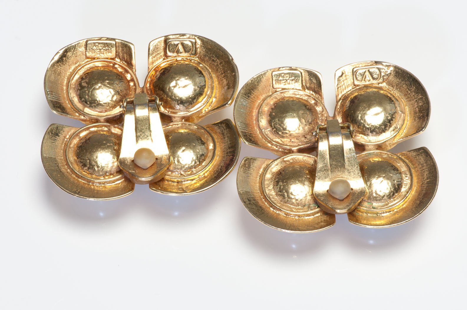 Vintage 1980’s Valentino Garavani Gold Plated Faux Pearl Crystal Earrings