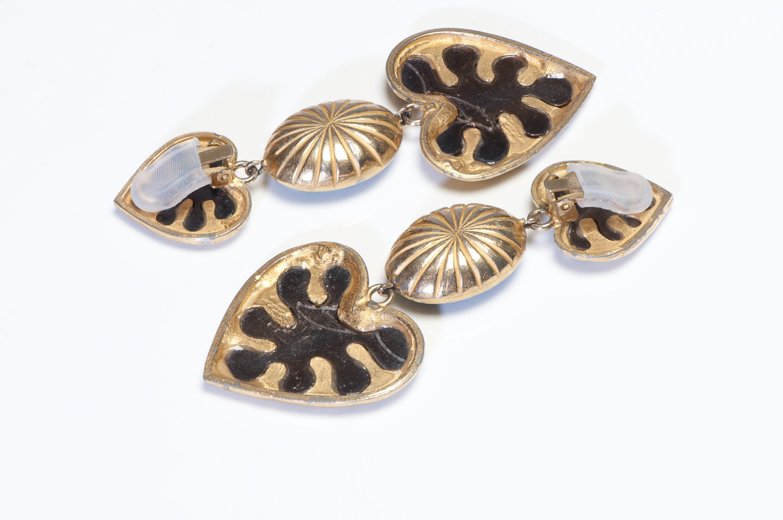 Vintage 1980’s Yves Saint Laurent Paris YSL Long Green Crystal Heart Earrings