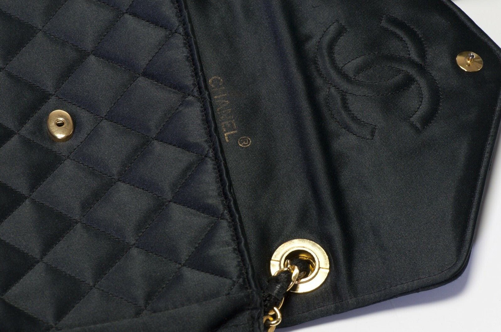Vintage 1990’s CHANEL CC Black Quilted Satin Crystal Flap Crossbody Bag
